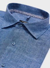 Chemise Slim En Lin Bleu Jeans