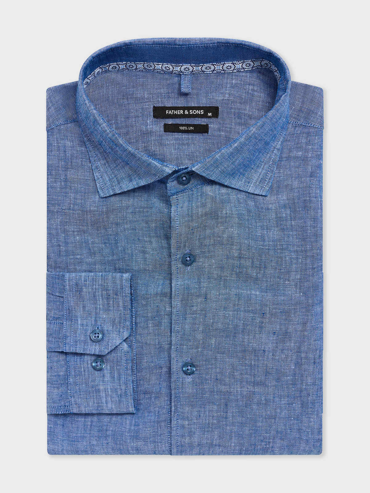 Chemise Slim En Lin Bleu Jeans