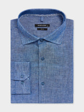Chemise slim en lin bleu jeans
