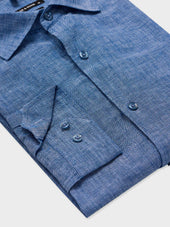 Chemise Slim En Lin Bleu Jeans