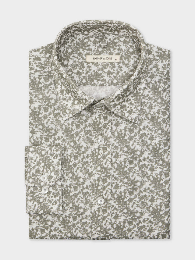 Chemise Slim en lin et coton à motif kaki
