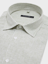 Chemise Slim En Lin Kaki Rayures