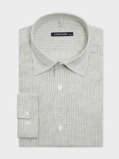 Chemise slim en lin kaki à rayures