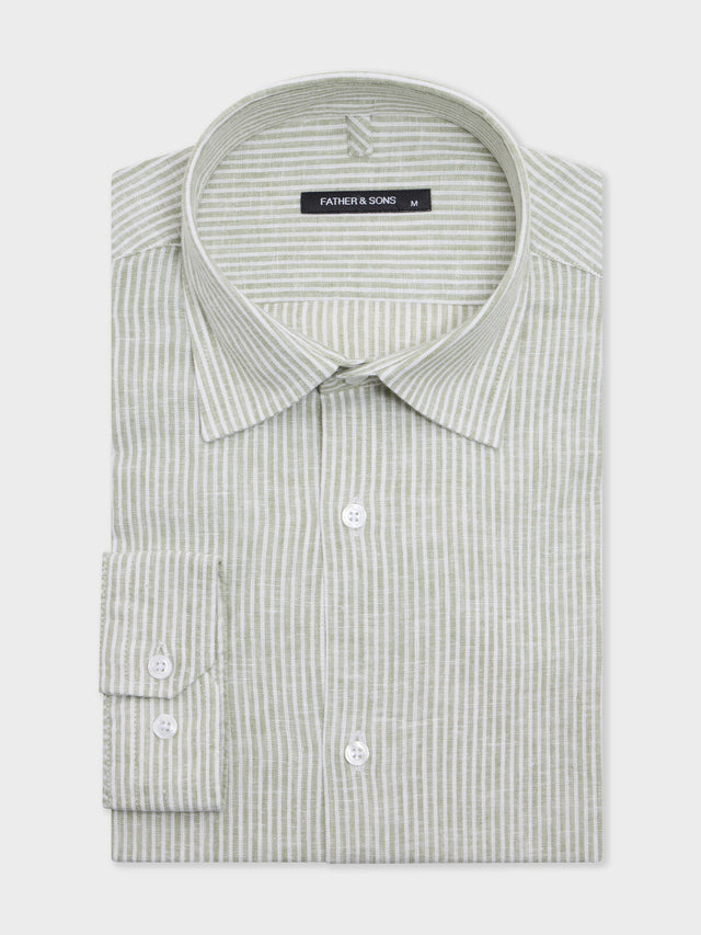 Chemise slim en lin kaki à rayures