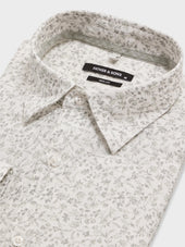Chemise Slim En Lin Motif Fleuri Kaki