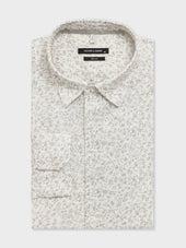 Chemise slim en lin à motif fleuri kaki