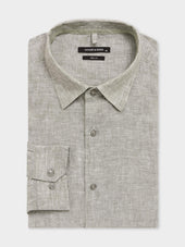 Chemise slim en lin kaki