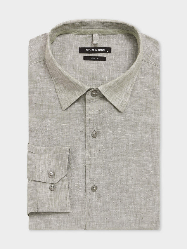 Chemise slim en lin kaki