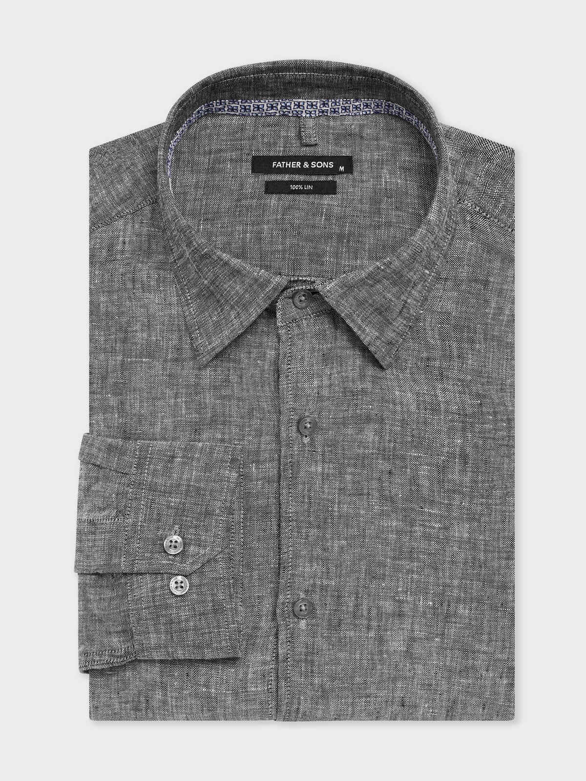 Chemise Slim En Lin Bleu Marine