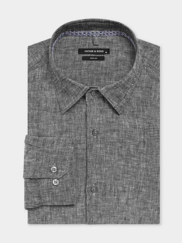 Chemise slim en lin bleu marine