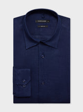 Chemise Slim En Lin Bleu Marine