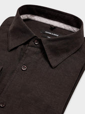 Chemise Slim En Lin Marron Fonc