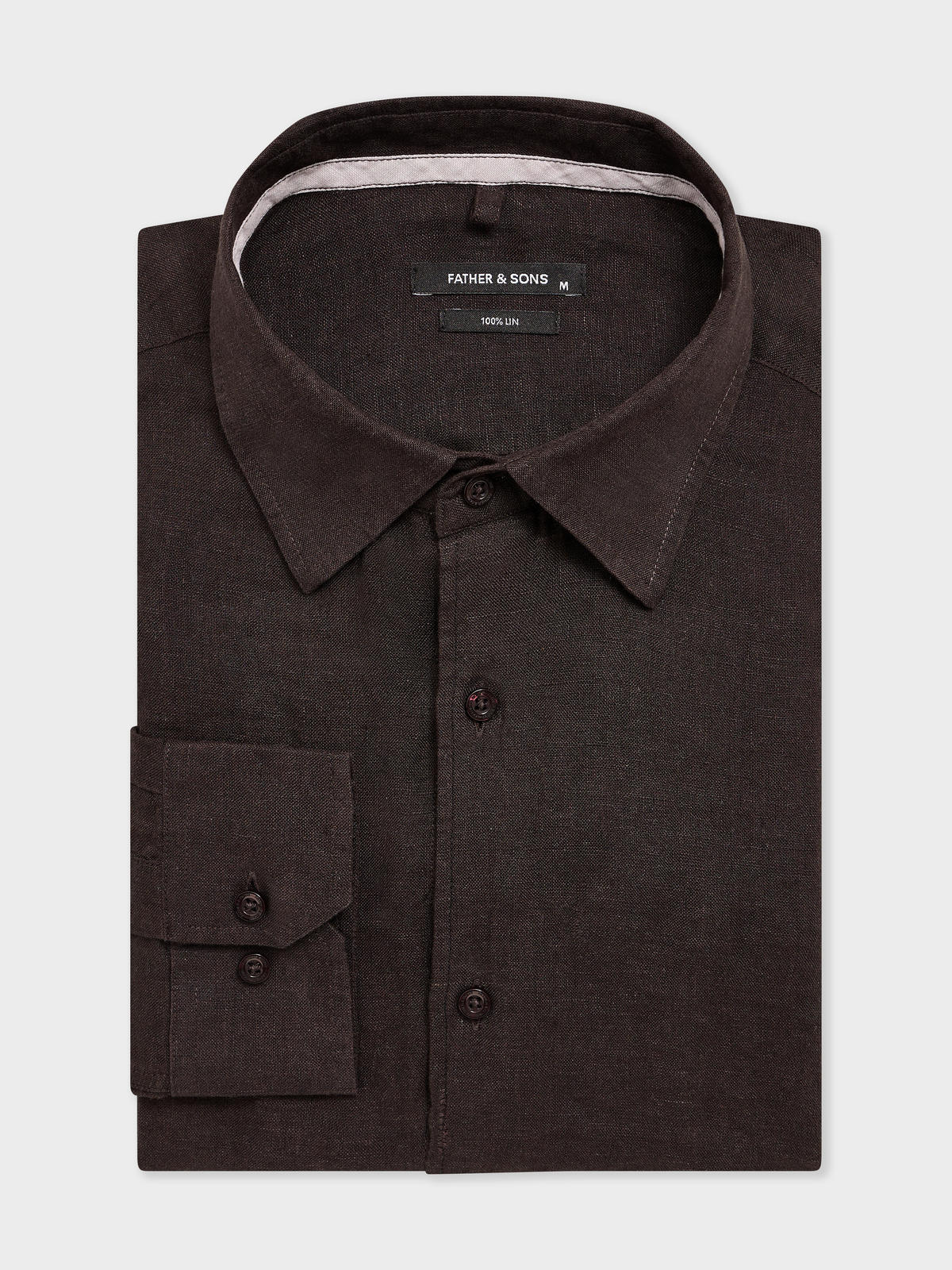 Chemise Slim En Lin Marron Fonc