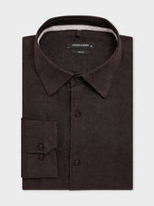 Chemise slim en lin marron foncé