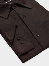 Chemise Slim En Lin Marron Fonc