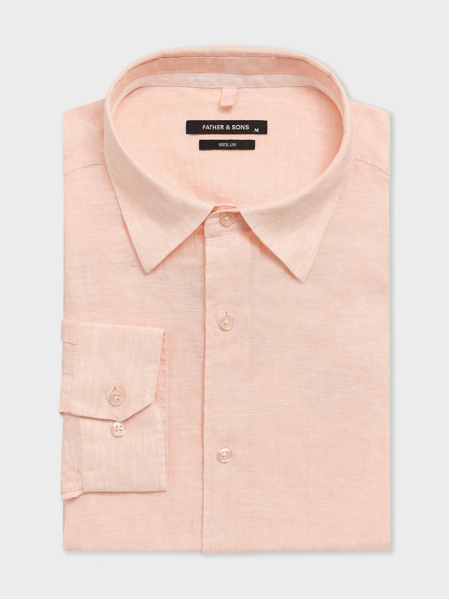 Chemise slim en lin pêche