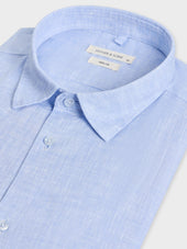 Chemise Slim En Lin Bleu Azur