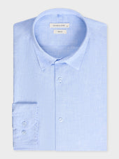 Chemise slim en lin bleu azur