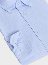 Chemise Slim En Lin Bleu Azur