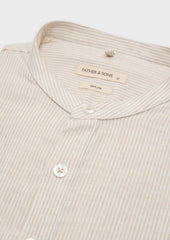 Chemise Sport Slim En Lin Blanc Rayures Beiges Col Officier