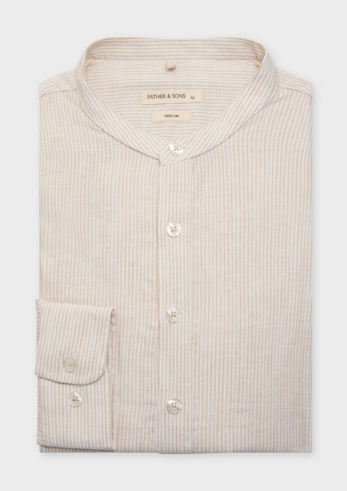 Chemise Sport Slim En Lin Blanc Rayures Beiges Col Officier