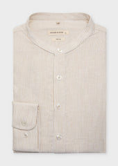Chemise sport Slim en lin blanc à rayures beiges à col officier