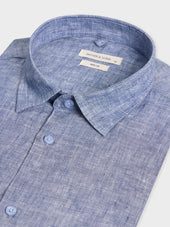 Chemise Sport Slim En Lin Uni Bleu Chambray