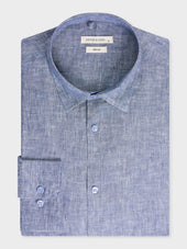 Chemise sport Slim en lin uni bleu chambray
