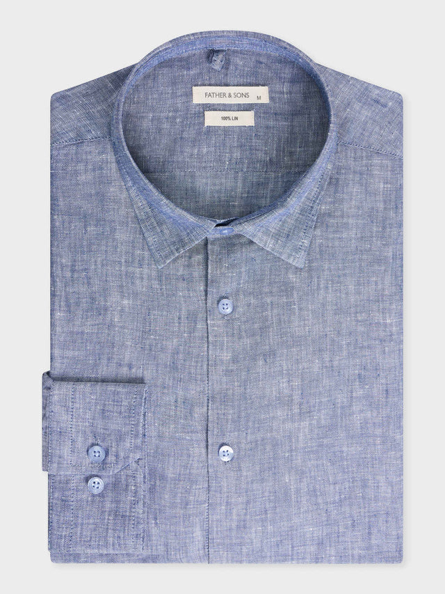 Chemise sport Slim en lin uni bleu chambray