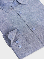 Chemise Sport Slim En Lin Uni Bleu Chambray