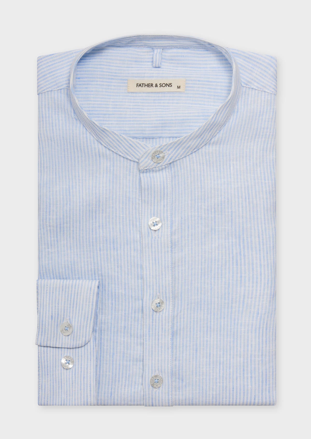 Chemise Sport Slim En Lin M Lang Blanc Rayures Bleu Ciel Col Officier
