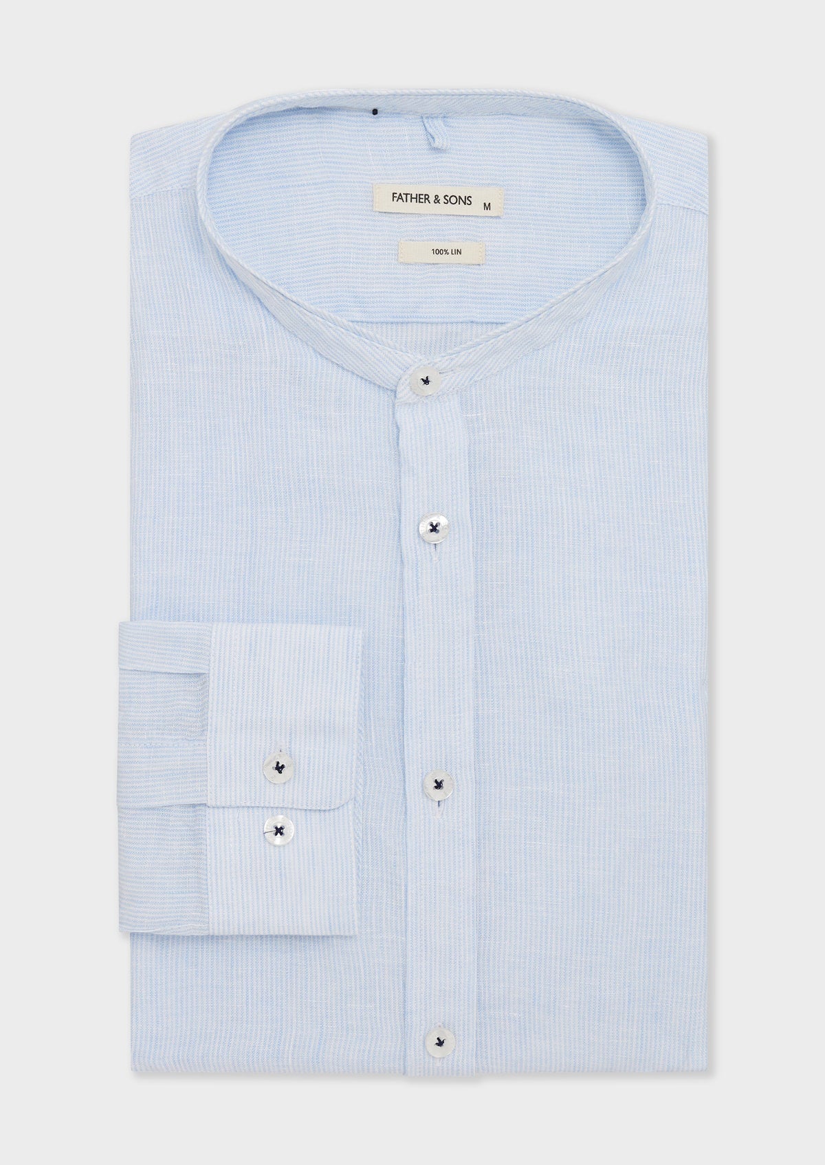 Chemise Sport Slim En Lin Blanc Rayures Bleu Ciel Col Officier
