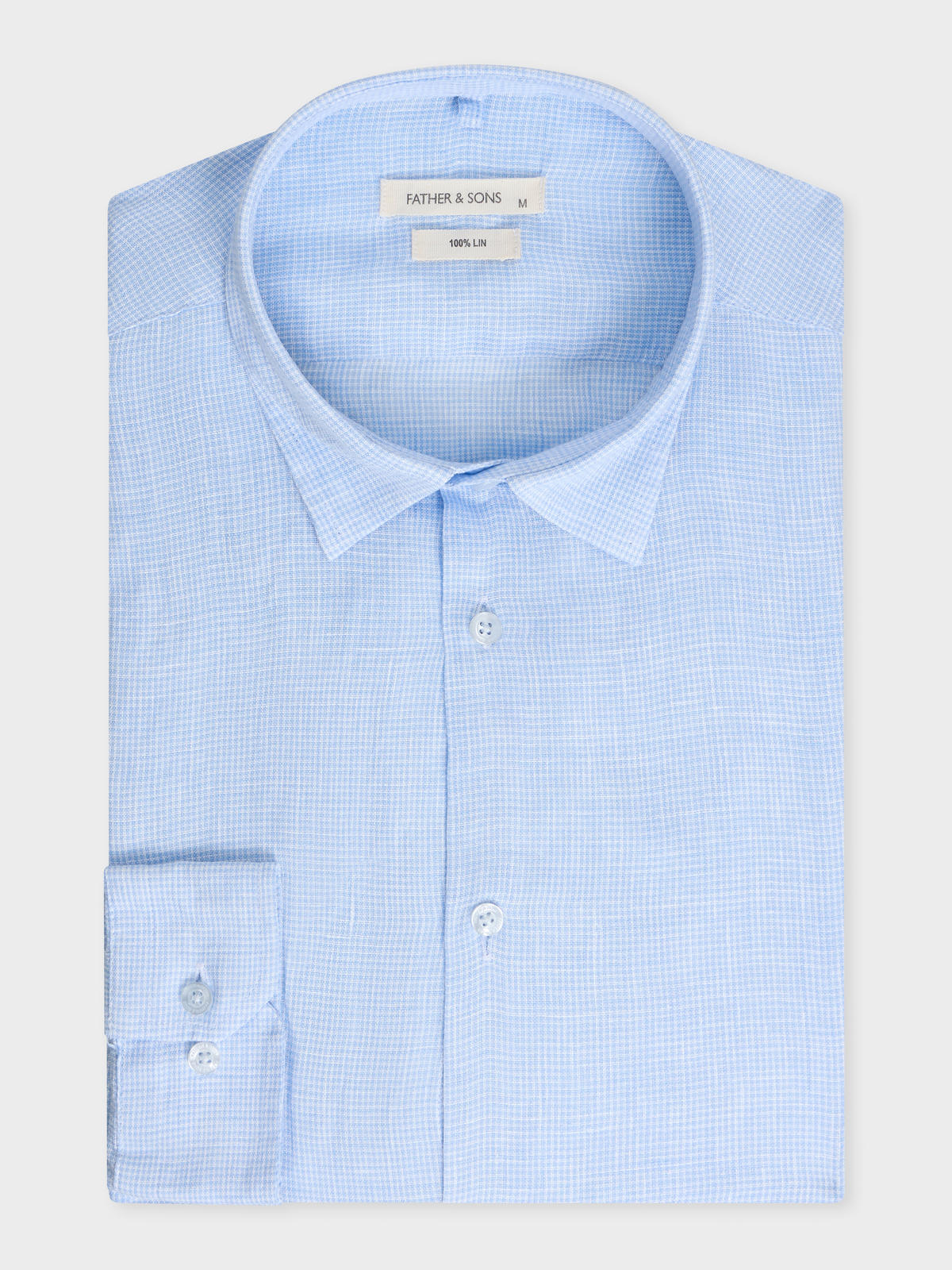 Chemise Sport Slim En Lin Bleu Ciel Carreaux Blancs