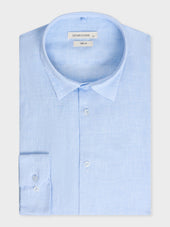 Chemise sport Slim en lin bleu ciel à carreaux blancs