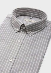 Chemise Sport Slim En Lin Et Coton Gris Rayures Blanches