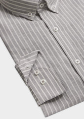 Chemise Sport Slim En Lin Et Coton Gris Rayures Blanches