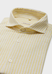 Chemise Sport Slim En Lin Et Coton Blancs Rayures Jaunes