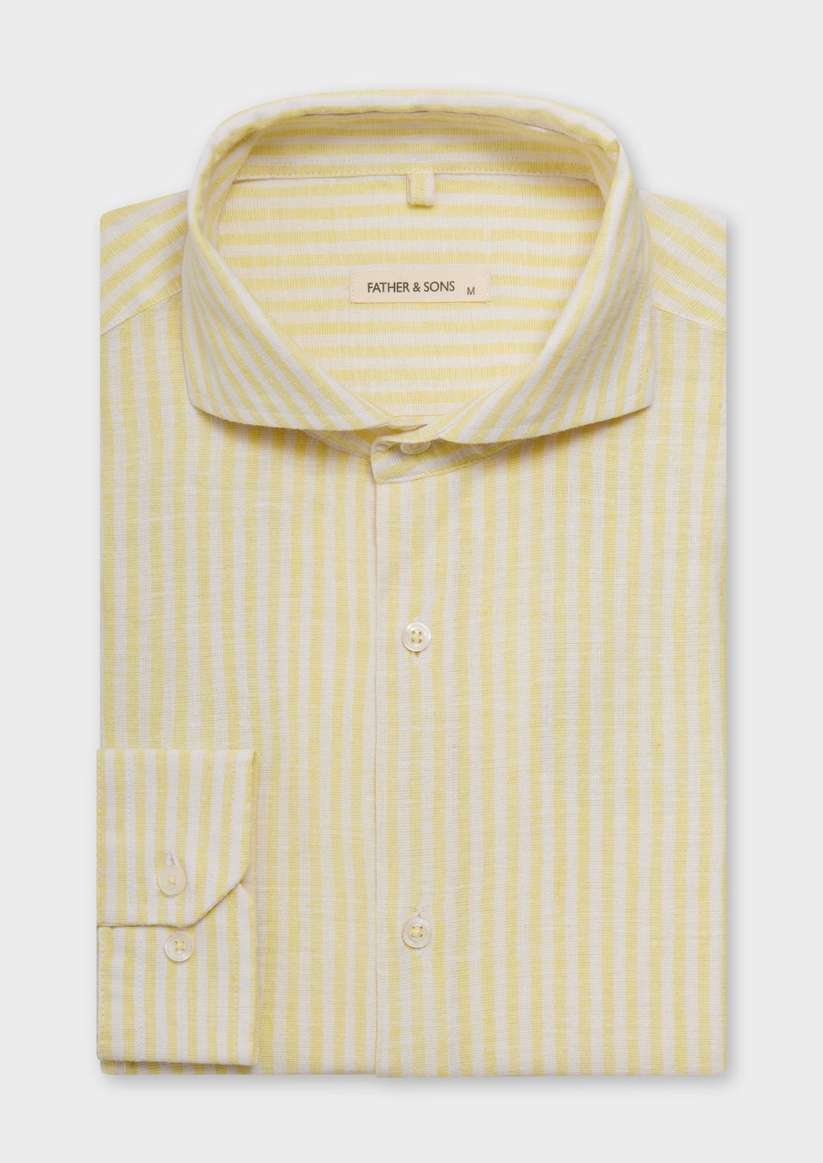 Chemise Sport Slim En Lin Et Coton Blancs Rayures Jaunes