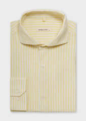 Chemise sport Slim en lin et coton blancs à rayures jaunes