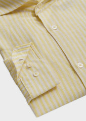 Chemise Sport Slim En Lin Et Coton Blancs Rayures Jaunes