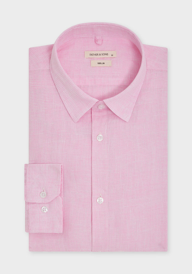 Chemise sport Slim en lin rose à carreaux blancs
