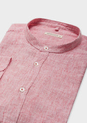 Chemise Sport Slim En Lin Et Coton Blancs Rayures Rouges Col Officier