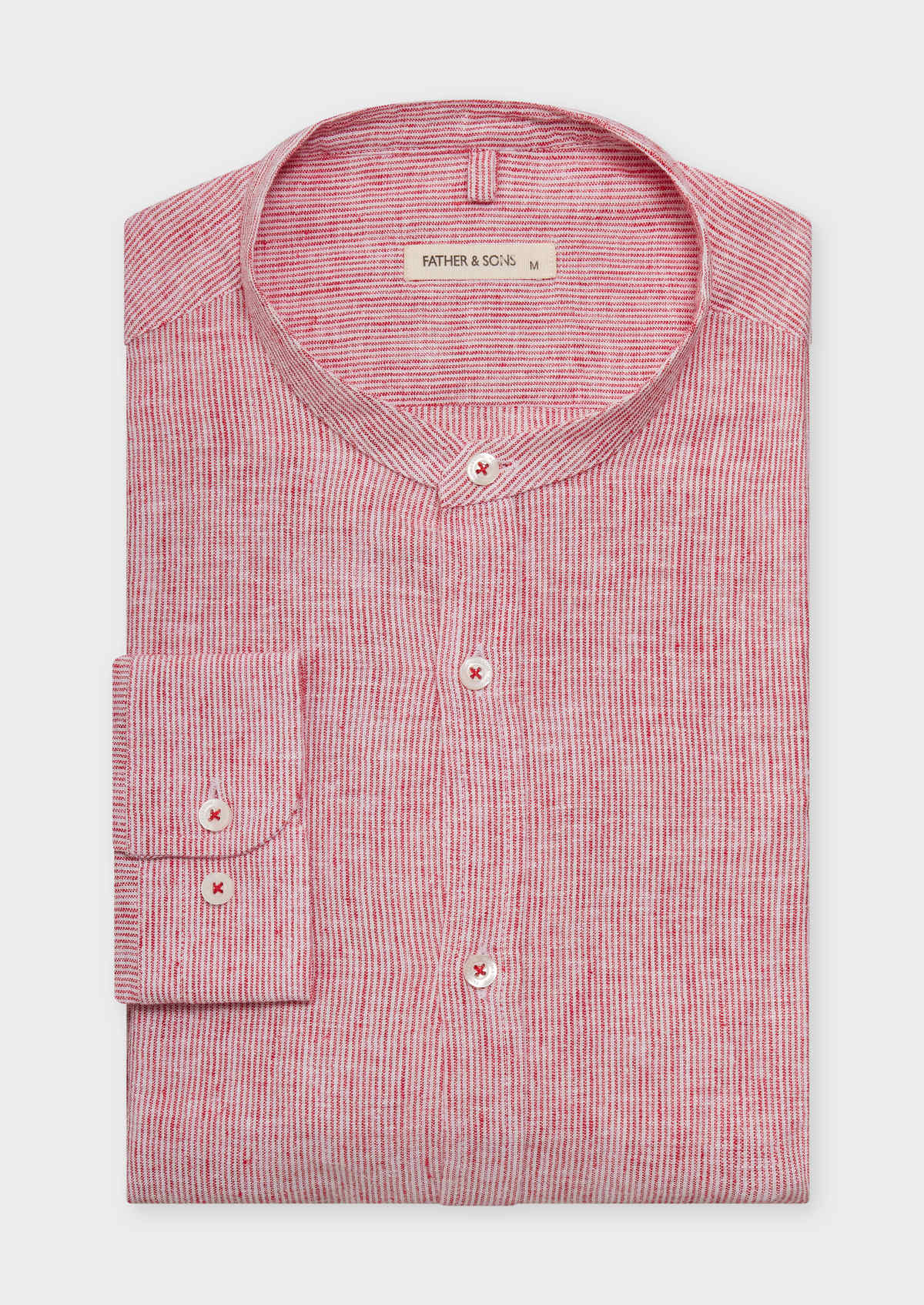 Chemise Sport Slim En Lin Et Coton Blancs Rayures Rouges Col Officier