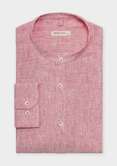Chemise sport Slim en lin et coton blancs à rayures rouges à col officier