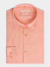 Chemise sport Slim en lin uni terracotta