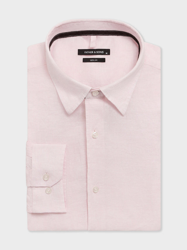 Chemise slim en lin rose