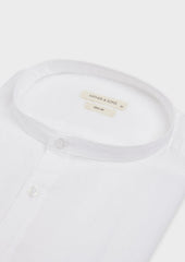 Chemise Sport Slim En Lin Uni Blanc Col Officier