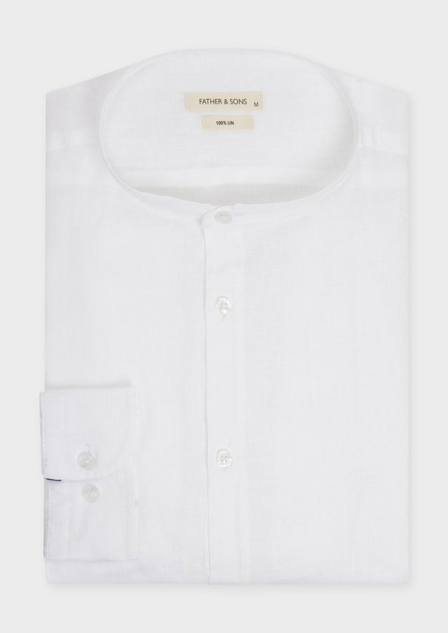 Chemise sport Slim en lin uni blanc à col officier