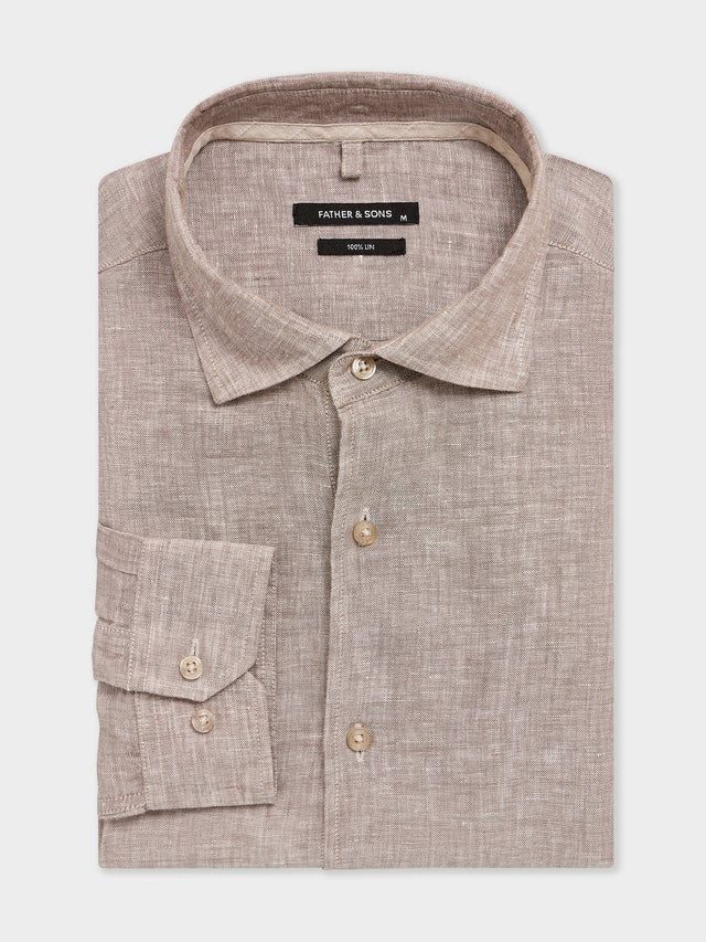 Chemise slim en lin marron