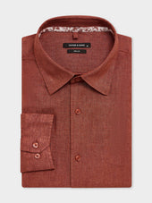 Chemise slim en lin terracotta